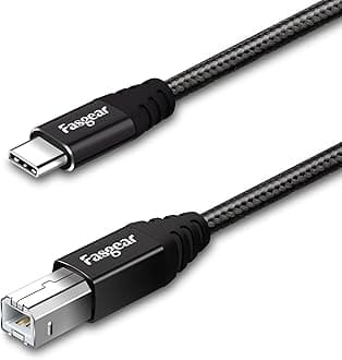 Fasgear Type C to USB B Cable,1 Pack Nylon Braided Printer Cable Scanner Cord with Metal Connector Compatible with HP, Canon, Printers, Midi Keyboard and More (16.5ft, Black)