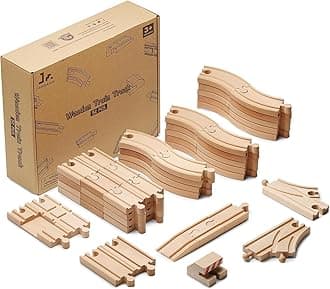 Wooden Train Track 52 PCS, Track Expansion Compatible with All Major Brands Toddler Railway Toy Train Set Boys Train Set 3+