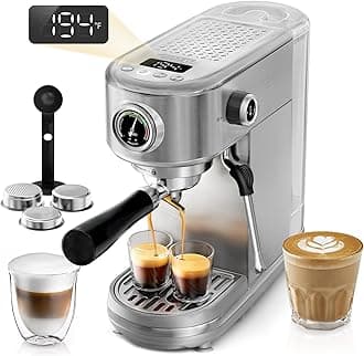 HIBREW H10B - Professional Espresso Machine - Cappuccino Maker with Milk Frother, Adjustable Temperature & Cup Volume, with Display, Pressure Gauge & Stainless Steel Body