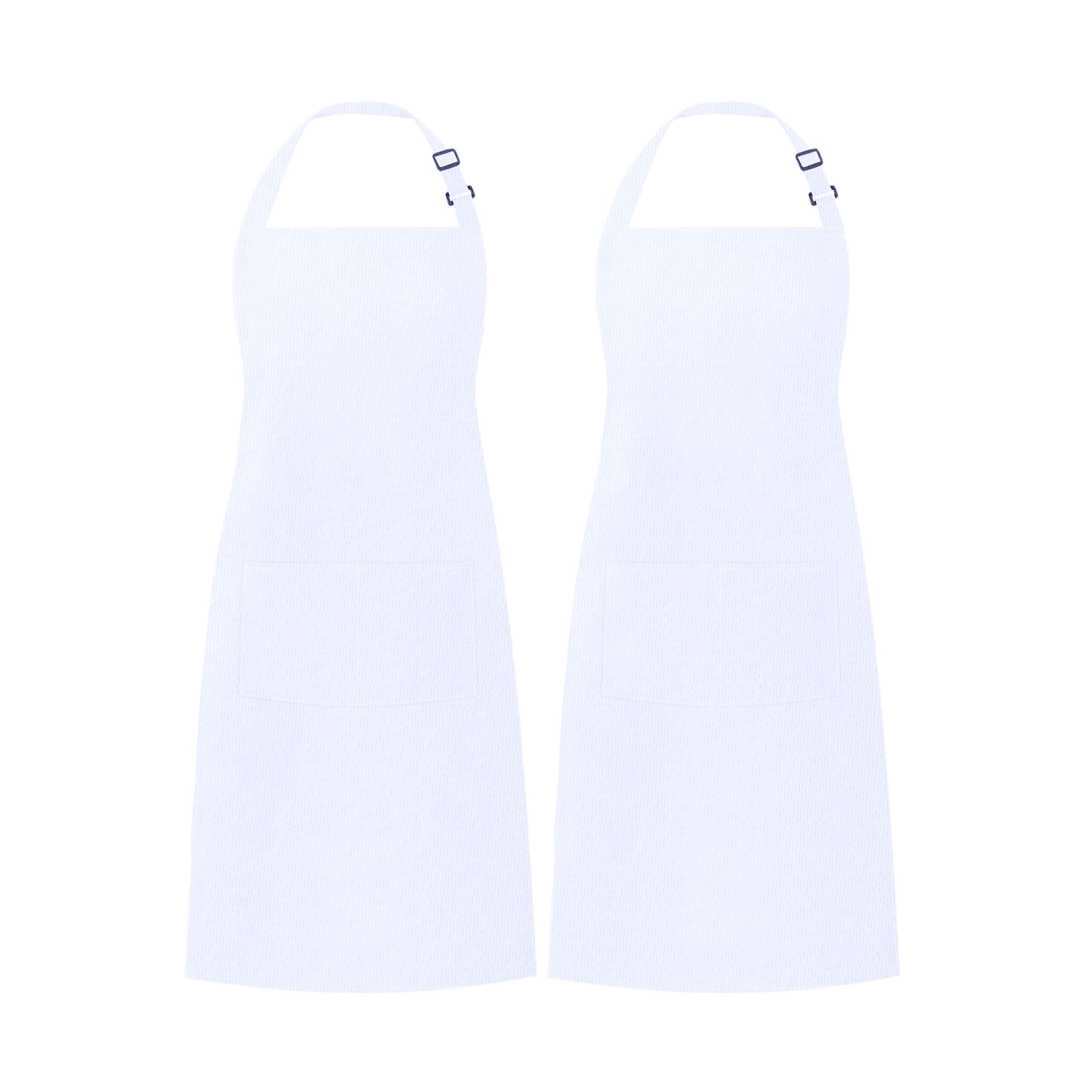WHITEWRAP Adjustable Kitchen Bib Apron | Pack of 2 | Ring Spun Cotton | with 2 Pockets Adjustable Neck Strap Extra Long Ties for Cooking Baking Gardening (35 x28, White)