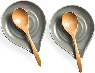 Ceramic Spoon Rest for Stove Top, Large Spoon Holder, Spoon Rest for Kitchen Counter, Spoons, Ladles, Tongs, Christmas, Farmhouse Kitchen Decor, Spatula Holder Set of 2, Grey