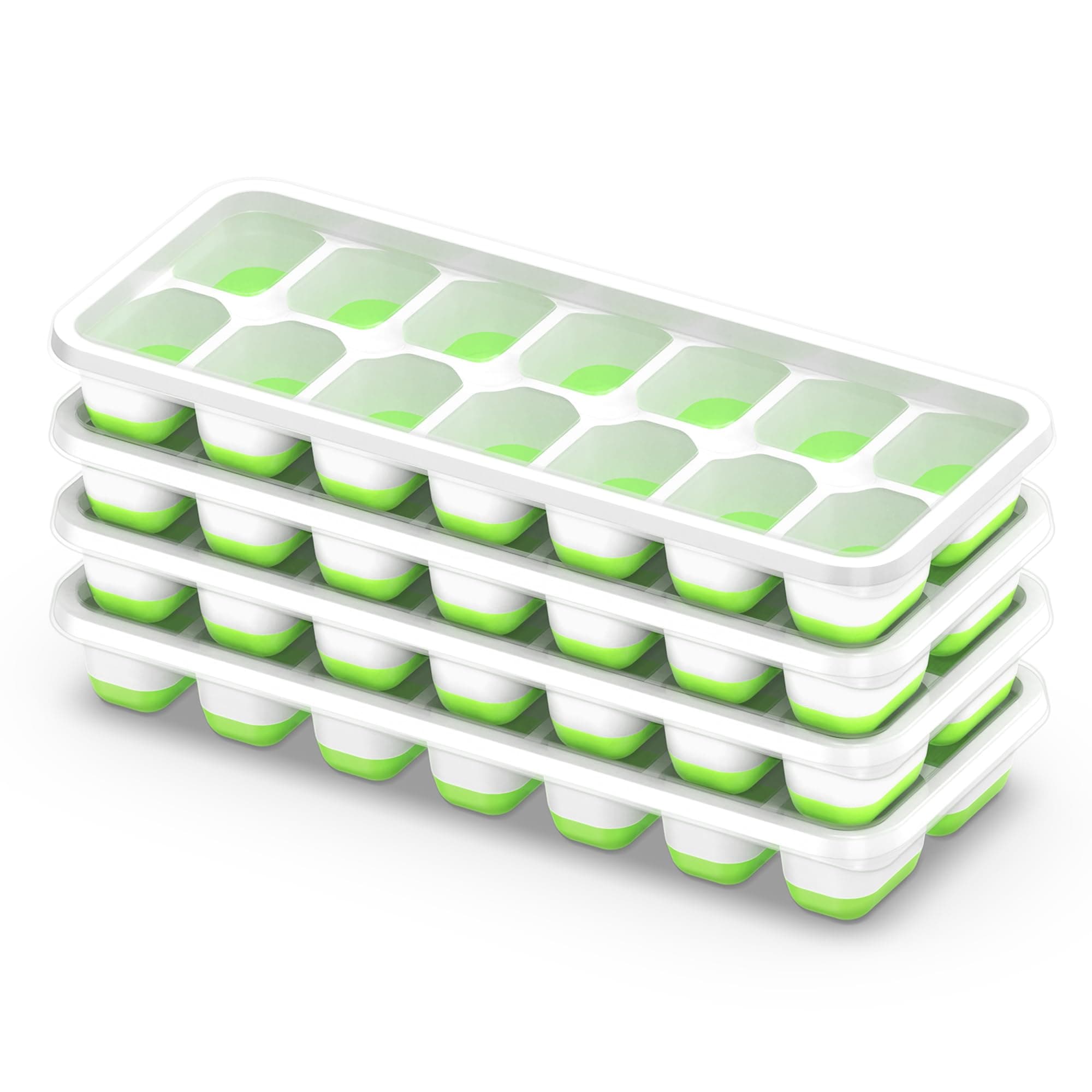 Ice Cube Tray with Lid, 4 Pack Durable Stackable Ice Cube Trays for Freezer with Removable Lids, Easy-Release Plastic & Silicone Ice Tray for Cocktail, Coffee, Soda