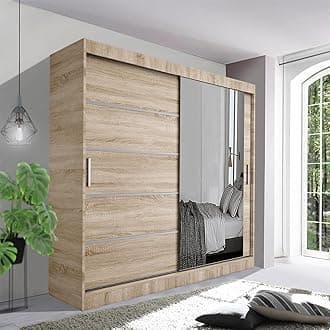 Spacious Bedroom Sliding Wardrobe - Sleek and Functional Design comes in White/Grey/Black/Oak and Width 120cm/150cm/180cm/203cm/250cm (Oak, 203cm)