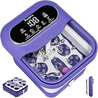 Foot Spa Electric Rotary Massage, Collapsible Foot Bath with Heat, Bubble Jets,Temp Control, and 24 Motorized Shiatsu Massage Balls, Pedicure Foot Spa for Feet Relaxation (Blue)