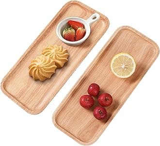 Wood Serving Trays and Platters - Wooden Mini Charcuterie Boards, Rectangle Small Cheese Board for Food, Bathroom, Home Decor, Kitchen Counter, 14"x5.5" (2 Pack, Beige)