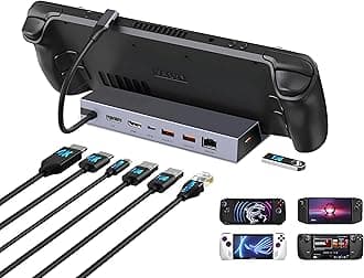7-in-1 Steam Deck Dock with Dual 4K@60Hz HDMI DisplayPort – 100W USB C Docking Station for Steam Deck ROG Ally Legion Go – MacBook iPad Android Gaming Hub/Gigabit Ethernet 3xUSB 3.0 Ports