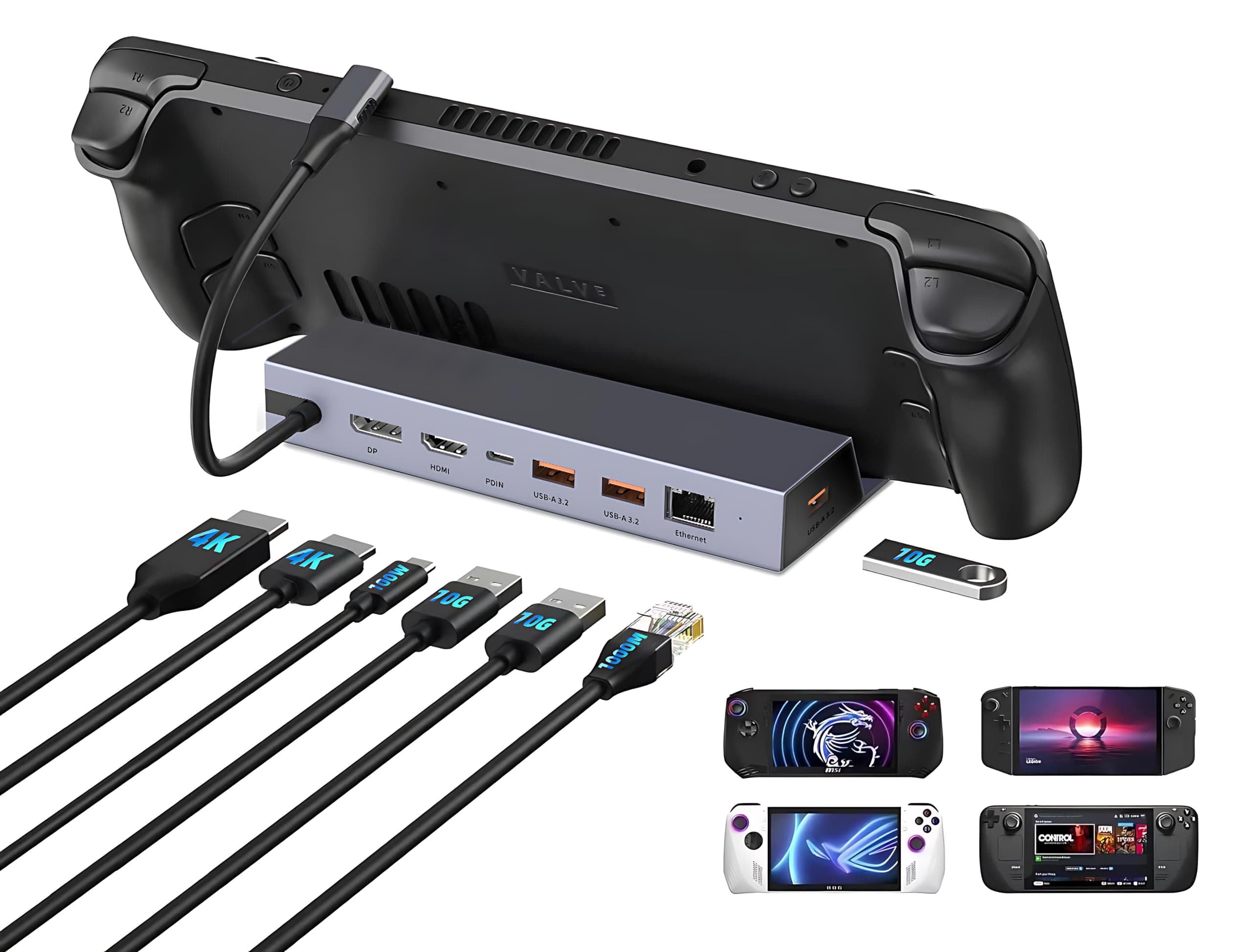 7-in-1 Steam Deck Dock with Dual 4K@60Hz HDMI DisplayPort – 100W USB C Docking Station for Steam Deck ROG Ally Legion Go – MacBook iPad Android Gaming Hub/Gigabit Ethernet 3xUSB 3.0 Ports