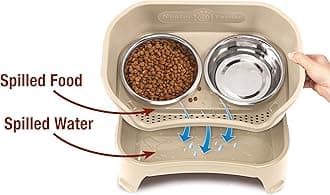 Neater Feeder Express Mess Proof Dog Bowls Elevated for Medium and Large Breed – Made in USA – No Spill Raised Slow Feeder Elevated Dog Bowl Stand, Slow Feed Food and Water Bowl Set, Almond