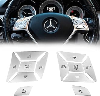 Moonlinks Steering Wheel Button Sticker Compatible with Mercedes A B C E M G SL GL GLA CLA GLK SLK GLS Class,Steering Wheel Button Decoration Trim Cover Sticker Inner Accessories(12PCS,Chrome-Square)