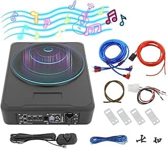 KeruRome 10" 600W Slim Under Seat Powered Car Subwoofer, Sealed Active Subwoofer, Car Audio Subwoofers Truck Box, Compact Enclosed Active Underseat Car Audio Subwoofer, Powered Subwoofer Car