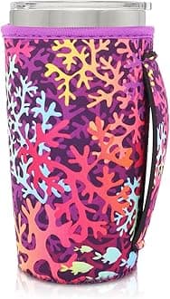 Neoprene Insulated Sleeves Cup Holder with Handle for 20oz Tumbler Cups, Reusable Iced Coffee Sleeve For 30oz - 32oz coffee cups (Sea Coral)