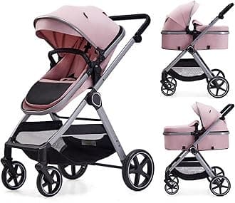 2 in 1 Baby Stroller, Newborn Infant Toddler Convertible Pram Stroller for 0-36 Months Old Babies (Pink)