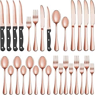 72 Pcs Rose Gold Silverware Set with Steak Knives Service for 12,Stainless Steel Flatware Set,Mirror Polished Cutlery Utensil Set, Kitchen Eating Tableware,Include Fork Knife Spoon Set,Dishwasher Safe