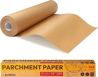 Katbite Parchment Paper Roll 15in x 115ft, Unbleached Pachment Baking Paper Roll 145 Sq.Ft, Non-Stick and Extra Longer Parchment Paper with Portable Serrated Cutter for Baking,Cooking,Space-saving