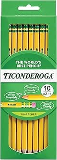 Ticonderoga Wood-Cased Pencils, Pre-Sharpened, 2 HB Soft, Yellow, 10 Count