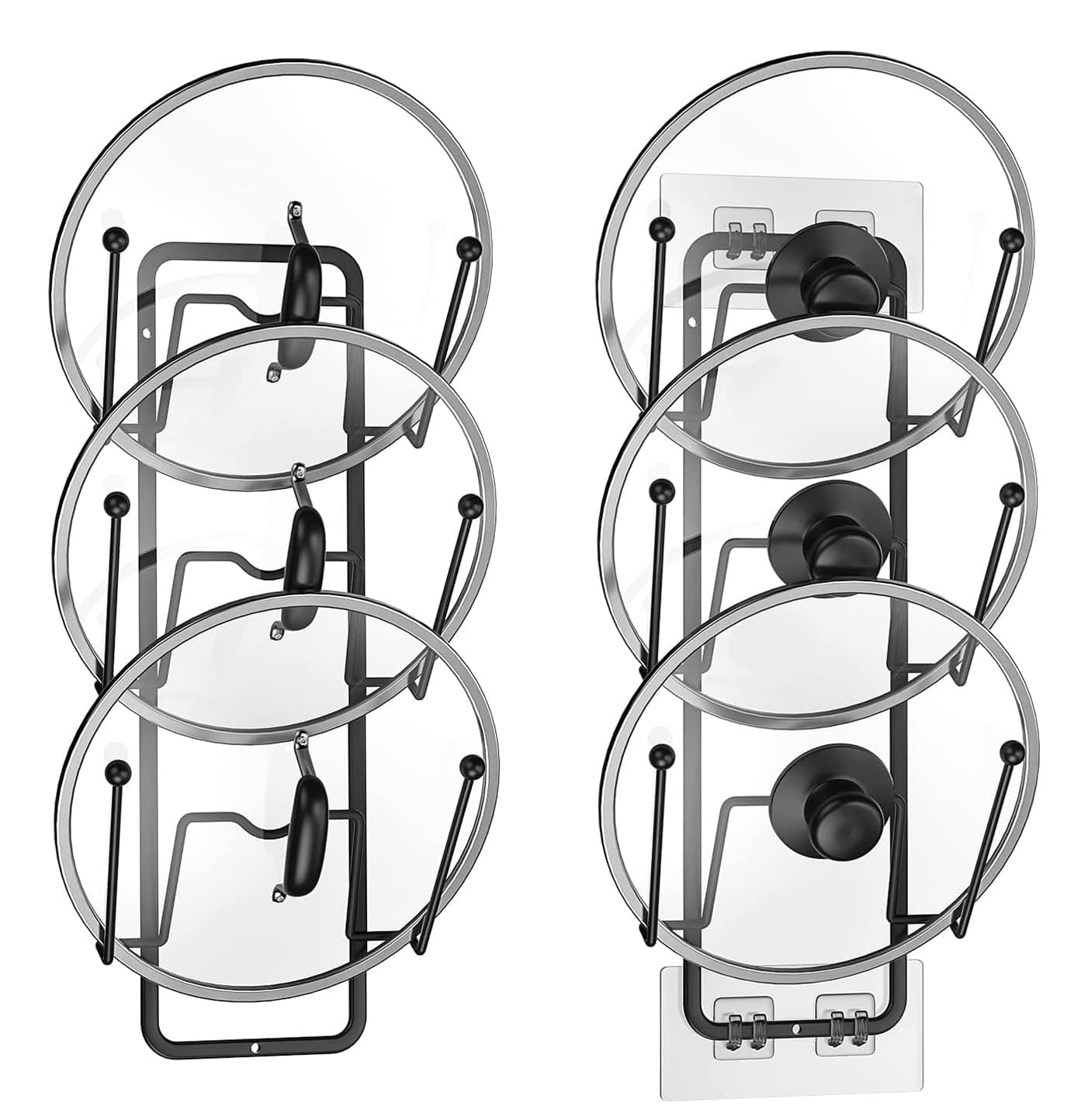 Angju 2 Pack Pot Lid Organizer Rack, 6 Tier Pot Lids Holder for Cabinet Door/Wall Mount, Reusable Pot Lid Rack Holder for Kitchen Storage with No Drilling Adhesive