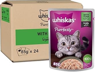 Purrfectly Cat Food Tuna in Jelly, Pack of 24x85g, Cat Food Wet, for Adult Cats 1+ Years, Whiskas Wet Food 100% Complete and Balanced Nutrition