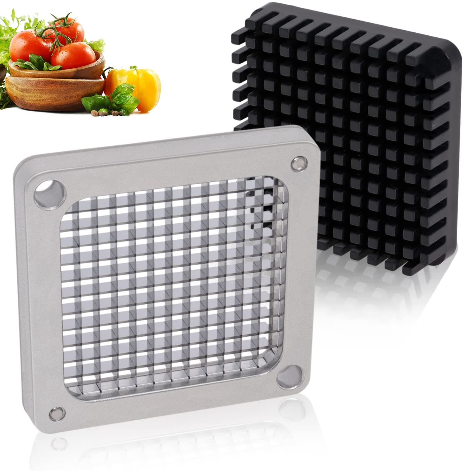 1/4" Replacement Dicer Chopper Blade with Pusher Block, Commercial French Fry Cutter Blade, Commercial Vegetable Chopper for Onion Dicer Tomato Dicer French Fries Cutter