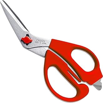 CANARY Japanese Kitchen Shears with Cutter 7.5" Offset Angled Blade, Made in JAPAN, Dishwasher Safe Come Apart Blade, All-Purpose Detachable Kitchen Scissors, Rust Proof Japanese Stainless Steel, Red