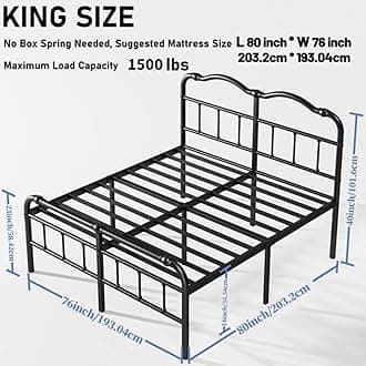 ZIYOO Vintage-Inspired 14 Inch Metal Bed Frame - Victorian Headboard & Footboard, Sturdy Platform Design, Under Bed Storage, No Box Spring Needed, Noise Free, King Size