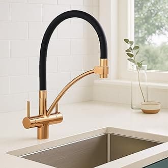 ENKI, Geneva, KT094, Rose Gold, Kitchen Sink Pull Out Mixer Tap, Contemporary 3 in 1 Water Filter Purifier Tap, Solid Brass, Black Silicone Hose, Modern Design, Easy to Install, 1-Year Guarantee