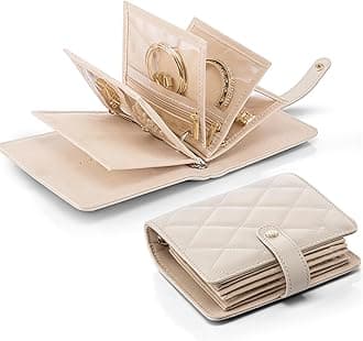 VLANDO Mini Travel Jewelry Organizer Case,Portable Jewelry Organizers Storage Book with Clear Zipper Velvet Jewelry Pouch Bag for Travel Essentials,Ring,Earring-Cream White