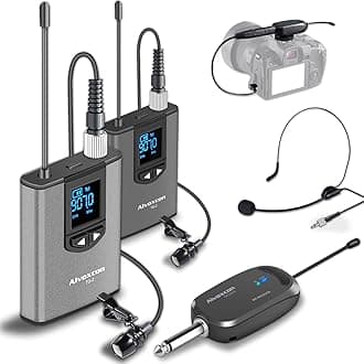UHF Dual Channel Wireless Lavalier Microphone System with Volume Control for iPhone, DSLR, PA Speaker, YouTube, Podcast, Video Recording, Conference, Vlogging, Church, Interview, Teaching