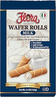 Flora Wafer Rolls Milk – Light & Crispy Rolled Wafers with Milk Cream – Oven Baked Italian Snack – 4.4 oz (125g)