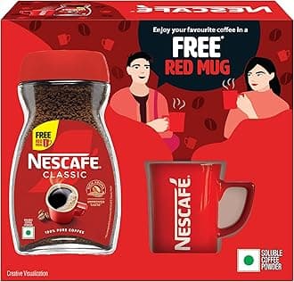 Classic Instant Coffee Powder | Great start to your morning | 100% Pure Coffee | Free Red Mug | 180g, Box