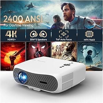 4K Daytime Smart Projector 2400ANSI, 2026 Upgraded 64G Premium Projector with DD+/DTS 35W*2 Speakers, ToF Autofocus Auto Lens Cover, HDMI eARC CEC WiFi6 Bluetooth for Home Gaming/Outdoor Movie