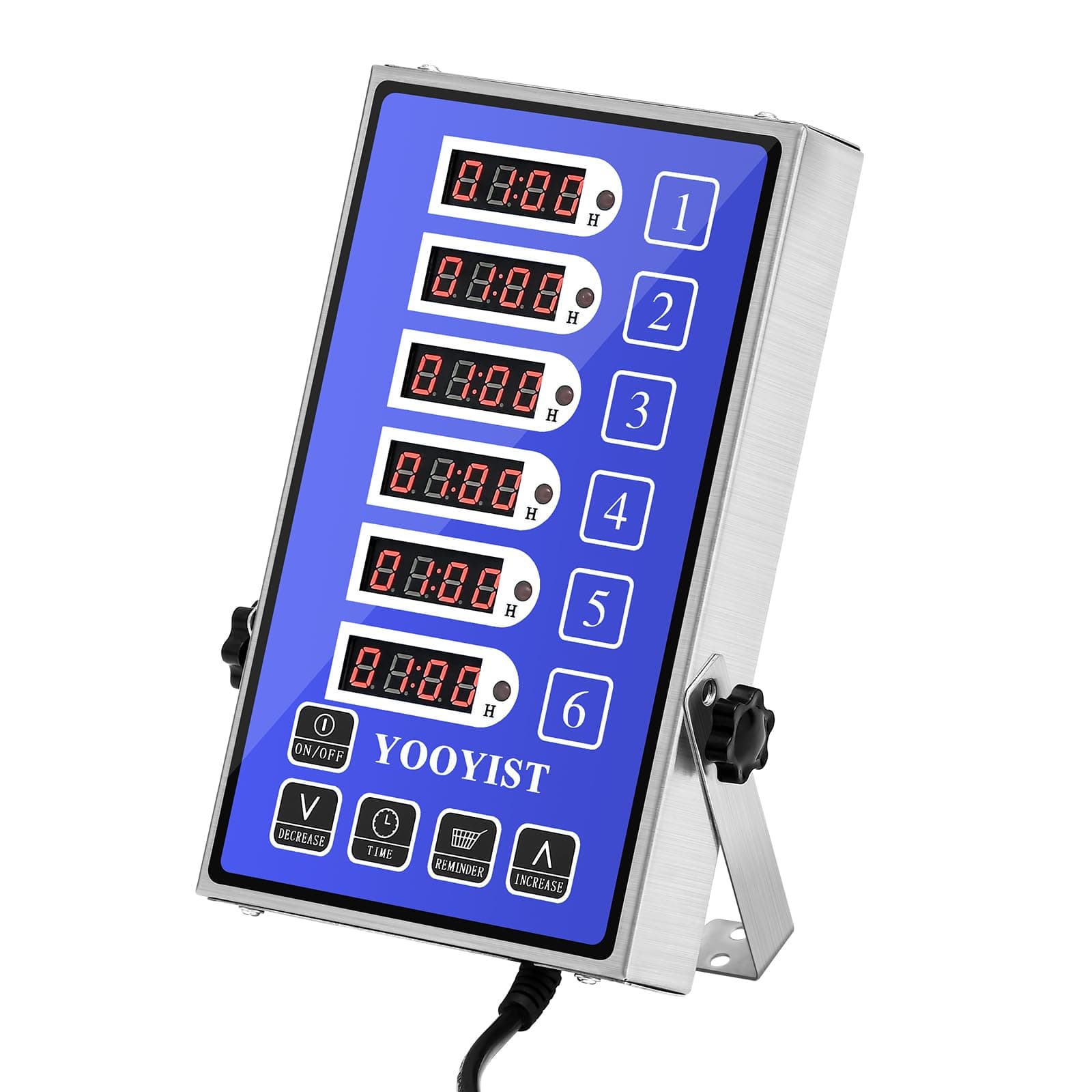 Precision Kitchen Timers for Cooking – 6 Channel Commercial Kitchen Timer Restaurant Kitchen Supplies – Stainless Steel Digital LED Chef Cooking Timer – Reminder Function, Loud Alarm, Blue