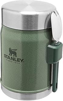 STANLEY 1913 Classic Legendary Food Jar 0.4L With Spork - Keeps Cold For 7 Hours - BPA-Free Stainless Steel Soup Flask - Leakproof - Dishwasher Safe - Hammertone Green