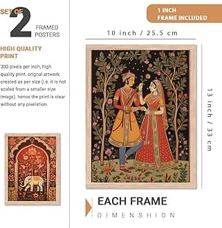 Kotart Madhubani Art Framed Painting For Home, Living Room, Hall | Traditional Rajasthani Pichwai Art Paitnings With Frame For Home Decor (Set Of 2) (Style10) - Paper