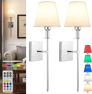 Battery Operated Wall Lights Set Of 2，with Color Temperature Dimmable Remote Control，Battery Powered Non Hardwired Wall Lamp，for Bedroom Farmhouse Bedside Reading Light (Color : Chrome)