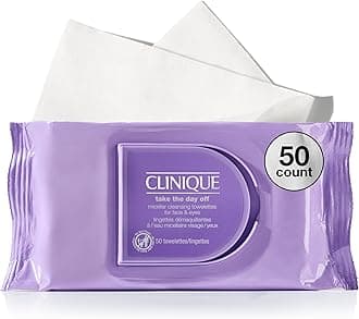 Clinique Take The Day Off Micellar Cleansing Makeup Remover Wipes For Face and Eyes | For All Skin Types | No Water Required | Perfect For Gym or Travel, 50 Count
