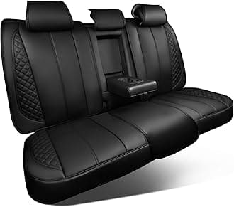 CAR PASS Waterproof Leather Back Seat Covers, Nappa PU Leather Rear Seat Bench Cushioned Breathable Back Row Protector Universal Fit for Car Sedan SUV Pickup Truck, Backseat Rear (Black)