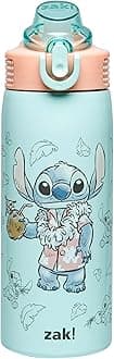 Disney Kids Water Bottle For School or Travel, 19oz Stainless Steel Water Bottle With Straw, Handle, and Leak-Proof, Pop-Up Spout Cover (Stitch)