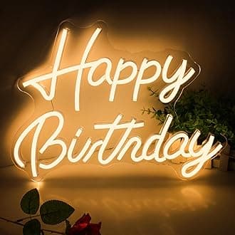 Happy Birthday Neon Sign, Happy Birthday Sign, Happy Birthday Light Up Sign, Happy Birthday Led Sign for Backdrop Birthday Any Ages Bday Celebration Decoration USB Powered Warm White,16.5"x 12.5"