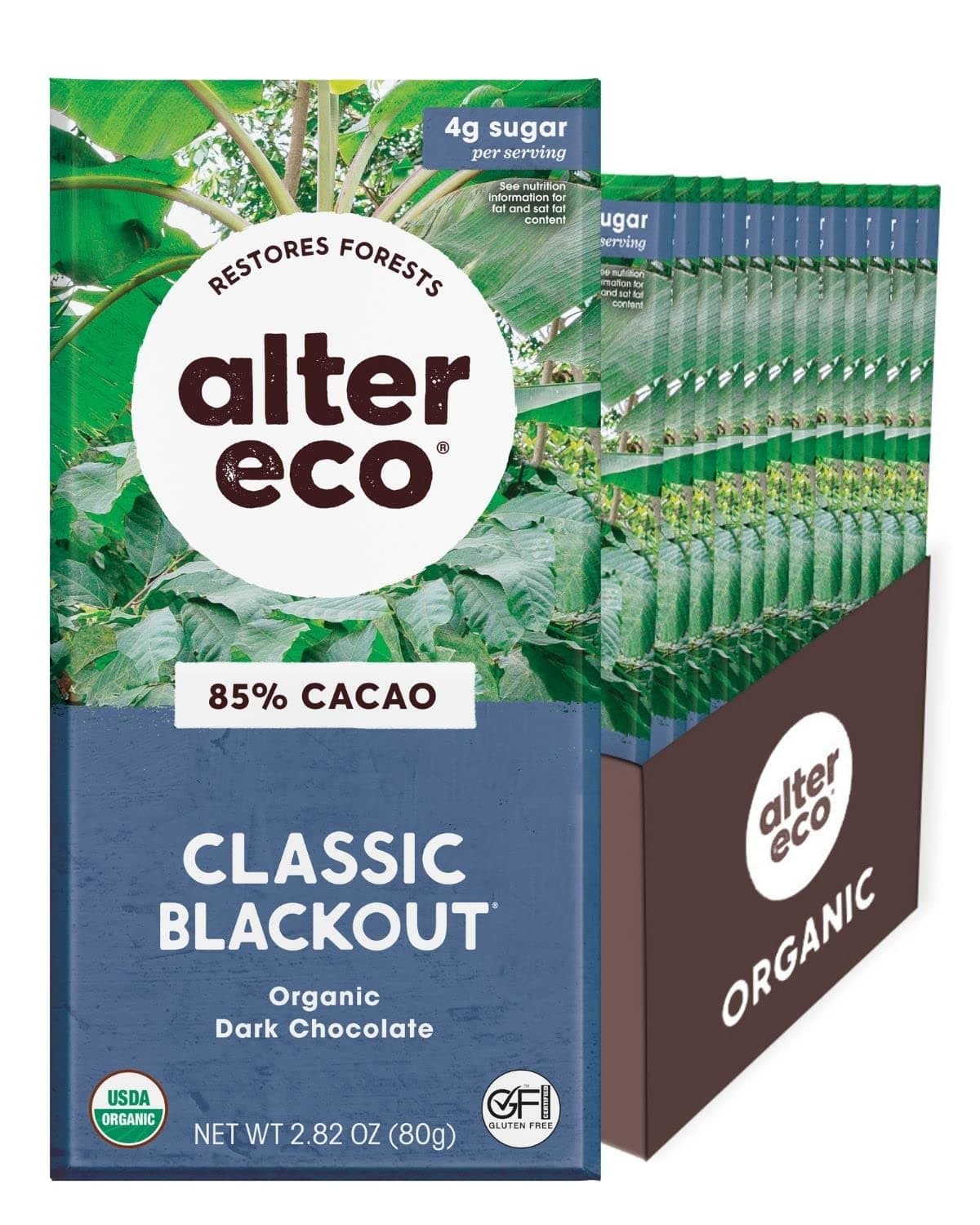 Alter Eco | Classic Blackout | 85% Pure Dark Cocoa, Fair Trade, Organic, Non-GMO, Gluten Free Dark Chocolate Bar, 12 Bars