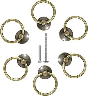 6Pcs Round Ring Drawer Pulls Vintage Bronze Ring Handle Knobs for Cabinet Drawer Dresser Cupboard Wardrobe, Single Hole