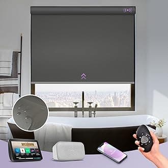 Graywind Motorized Roller Shade Blinds 100% Blackout Shades Cordless Waterproof Remote Control Window Automated Blinds with Valance Custom Size for Smart Home and Office, Dark Grey