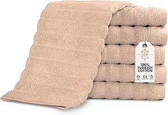 Classic Turkish Towels - Clearance Deal Luxury Ribbed Washcloths, 100% Turkish Cotton, Quick Dry, Soft and Absorbent Face Wash Towels, Brampton Collection, 6-Pack - 13 x 13 Inches (Almond Beige)