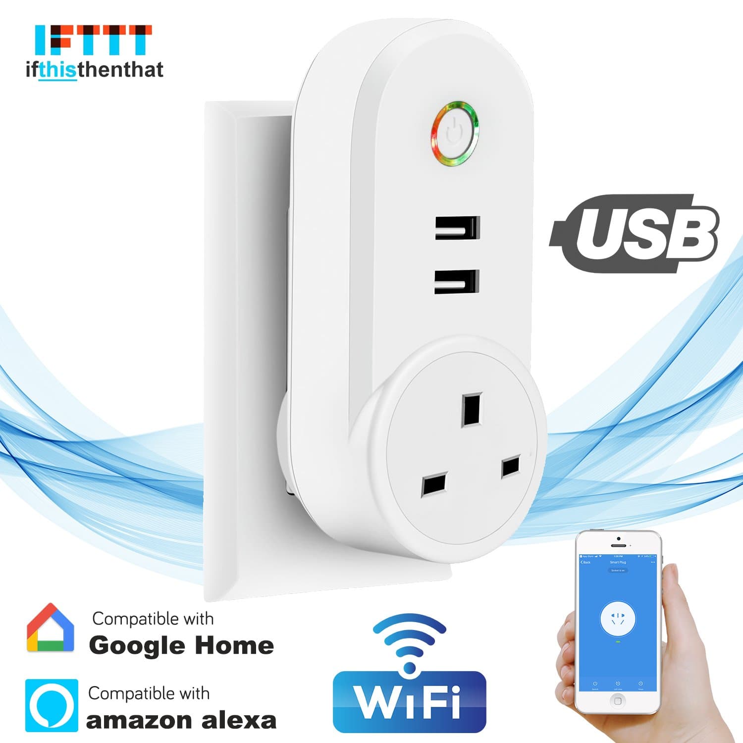 TONHSIN Smart USB Plug, Smart Wifi Plug Wireless Socket Outlet, APP Control from Anywhere, Smart Plug Compatible with Amazon Alexa Echo and Google Home IFTTT