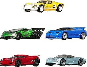 Premium Car Culture Speed Machines 5-Pack of Toy Cars, Full Metal Body, Real Riders Tires, 1:64 Scale Sports Cars, for Collectors