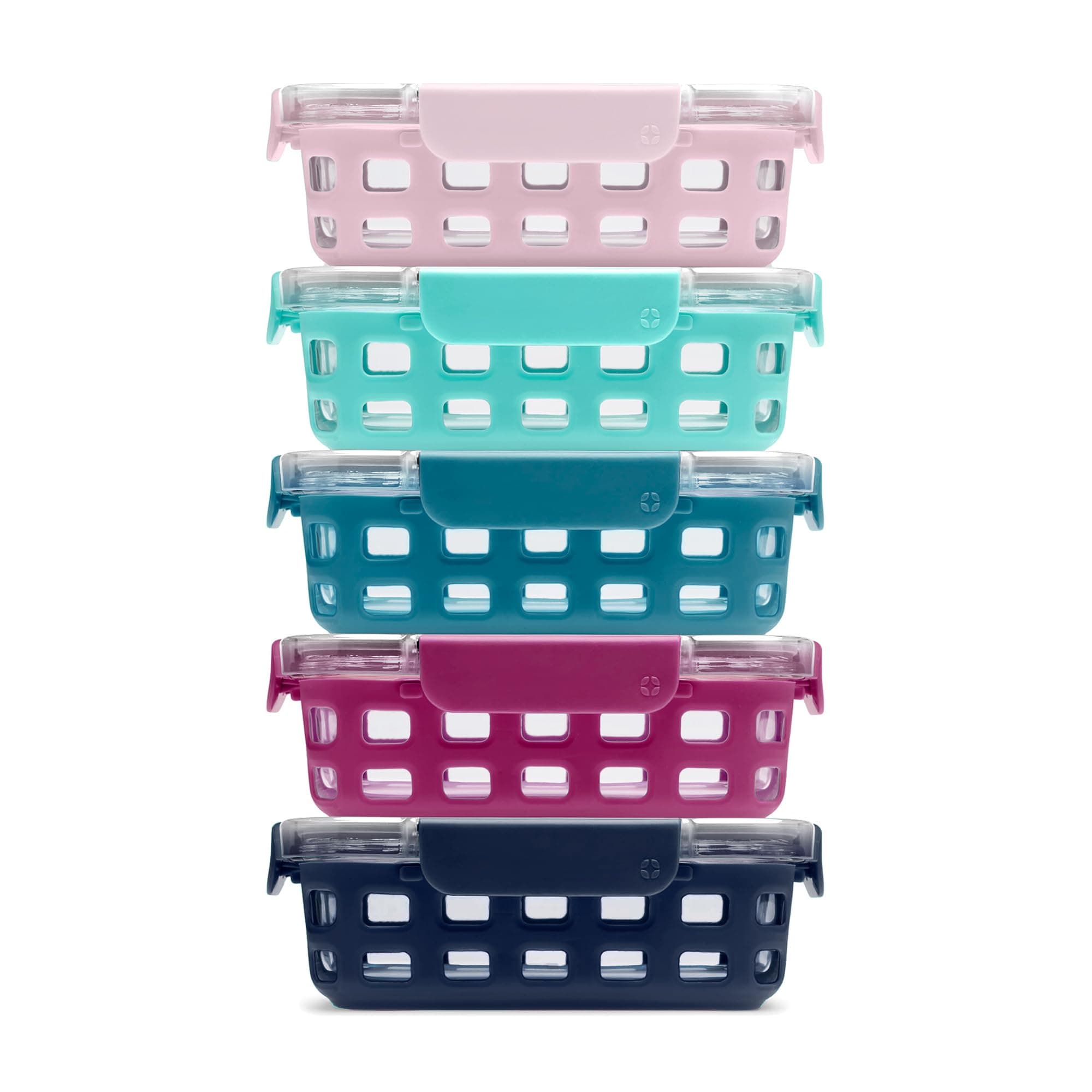 Ello Duraglass 3.4 Cup Meal Prep Sets 10Pc, 5 Pack Set- Glass Food Storage Container with Silicone Sleeve and Airtight BPA-Free Plastic Lids, Dishwasher, Microwave, and Freezer Safe, Evening Orchard
