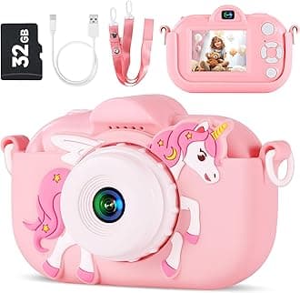 Kids Camera Toys for Ages 3 4 5 6 7 8 9 Girls, 48MP Dual Lens Toddler Digital Camera Christmas Birthday Gift, Kids Selfie Camera with 32G SD Card, Silicone Cover