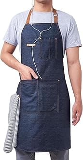 KPD Denim Apron with Pockets for Man and Woman, Blue Denim Apron for Kitchen, BBQ and Garden