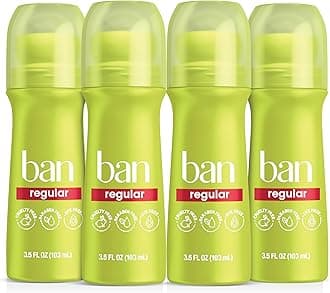 Ban Invisible Roll-on Antiperspirant Deodorant for Women and Men, 24-hour Underarm Odor & Sweat Protection, Regular Scent, 3.5 Oz, Pack of 4