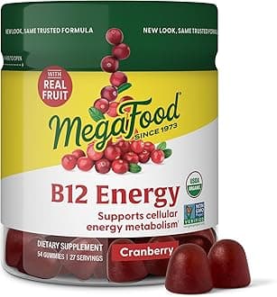 ​MegaFood Vitamin B12 Energy Gummies - Vegan - With Methyl B12 Vitamins to Support Cellular Energy Production - Cranberry - Daily Vitamin B12 Supplement - USDA Organic - 70 Gummies, 35 Servings