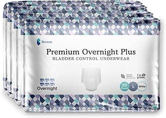 Because Unisex Premium Overnight Plus Pull Up Underwear - Extremely Absorbent, Soft & Comfortable Nighttime Leak Protection - White, XX-Large - Absorbs 6 Cups - 10 Count